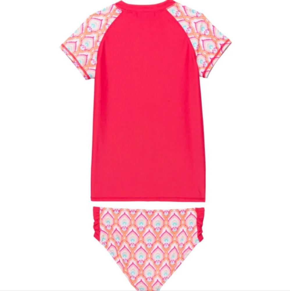 Cabana Life Big Girls Printed Rash Guard and Bikini Bottoms Set - UPF 50+, Short - Picture 2 of 10